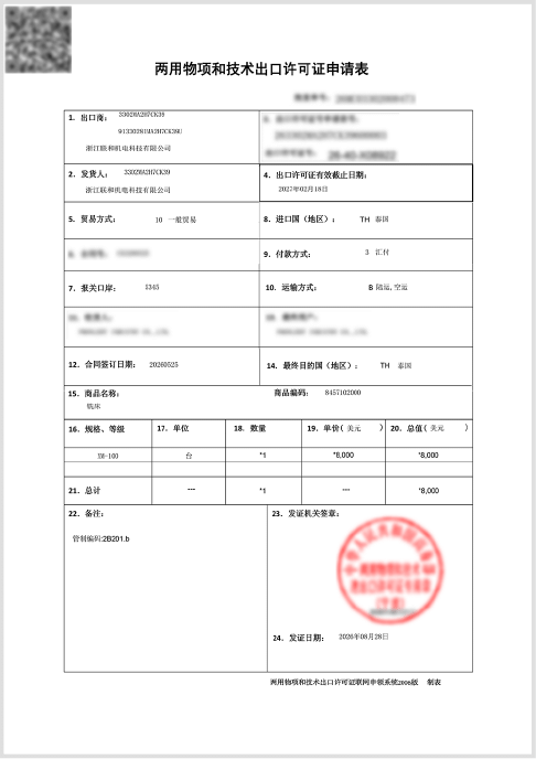 Export license document - Thailand