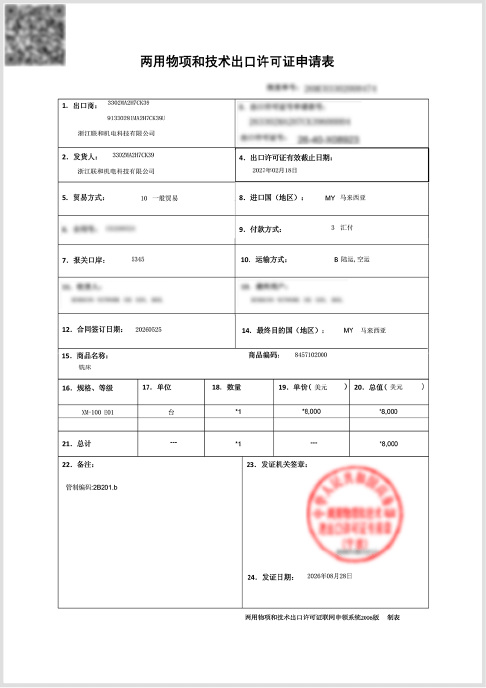 Export license document - Malaysia